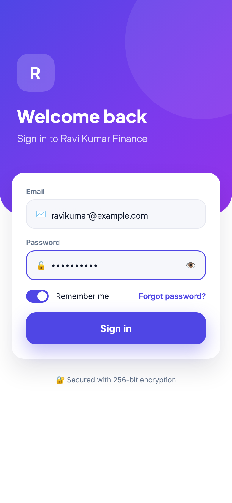 Branded sign-in screen